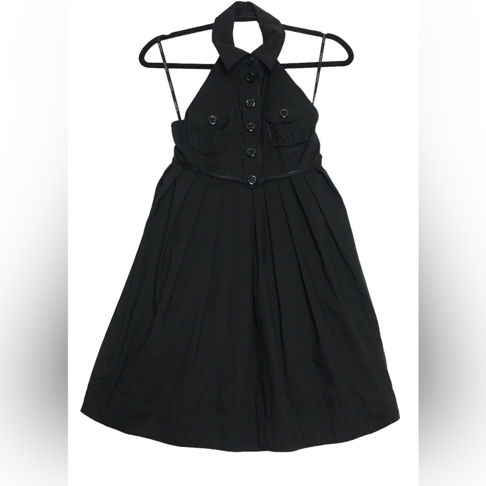 Bebe Y2K Black Silk Blend Collared Babydoll Fit & Flare Dress Women Size M Goth